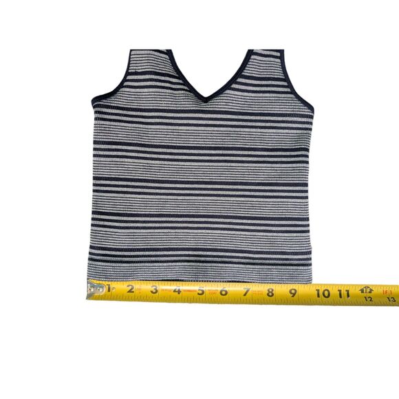 Y2K Navy White Striped Ribbed Knit Tank Top V Neck Cropped Shirt Full Tilt - Picture 4 of 6